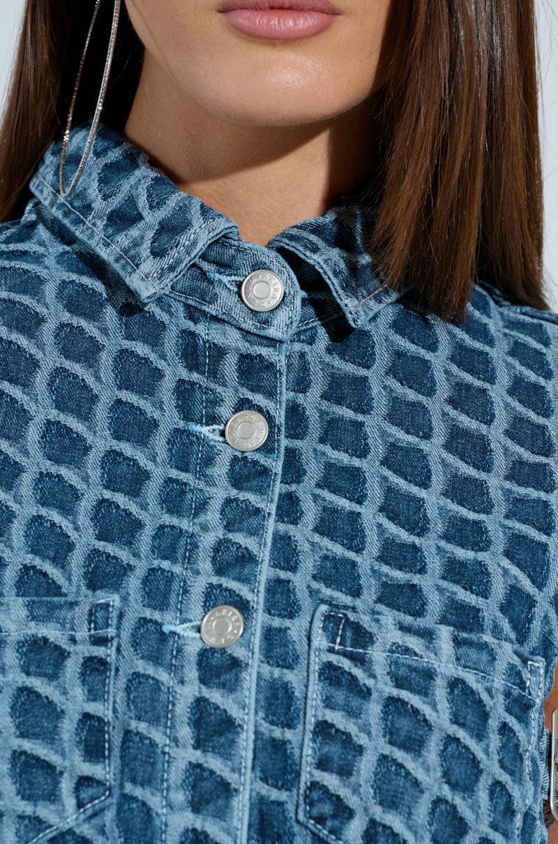 SCALE DENIM CROP BUTTON DOWN TOP Product Image