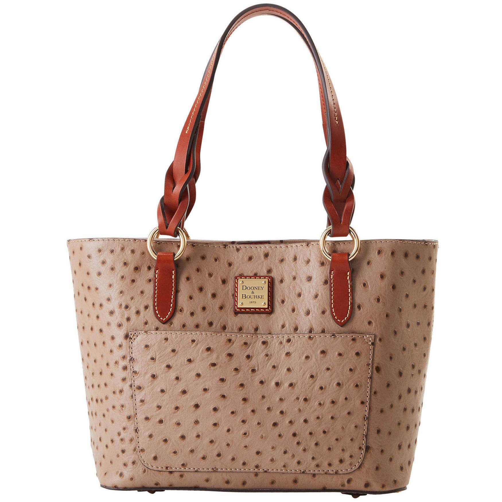 Dooney & Bourke Womens Ostrich Small Gretchen Leather Tote Shopping Bag in Light Taupe Product Image