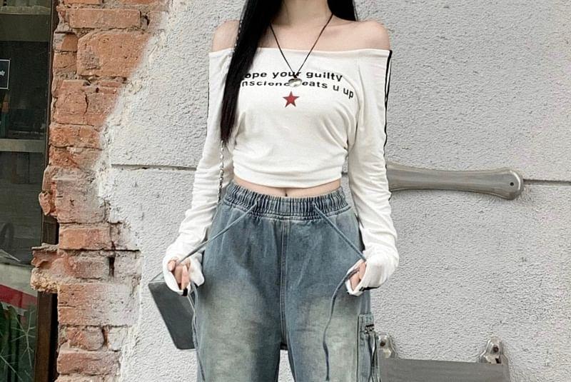 High Rise Washed Wide Leg Cargo Jeans Product Image