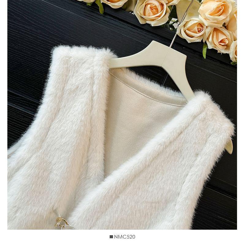 Faux-Fur Vest Jacket Product Image