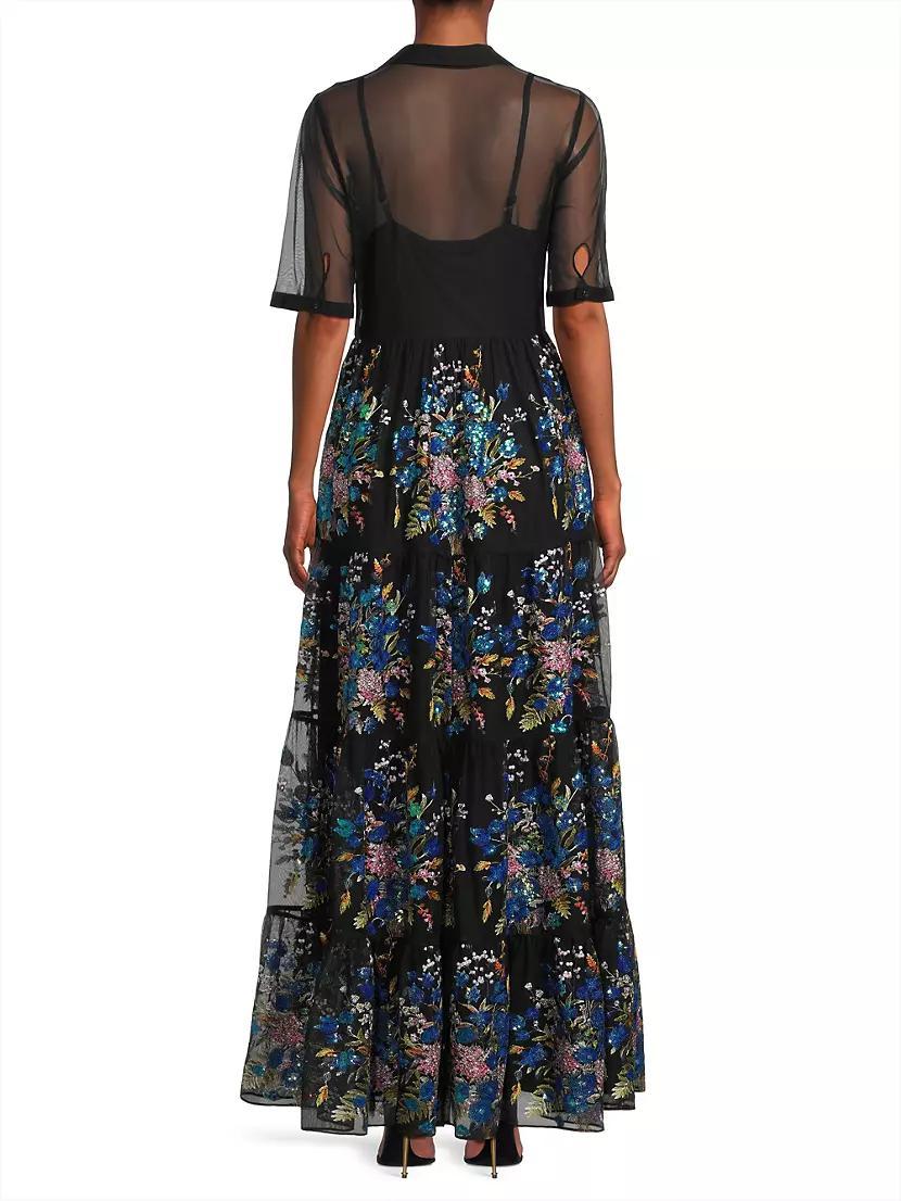 Emmeline Embellished Silk Tiered Maxi Shirtdress Product Image