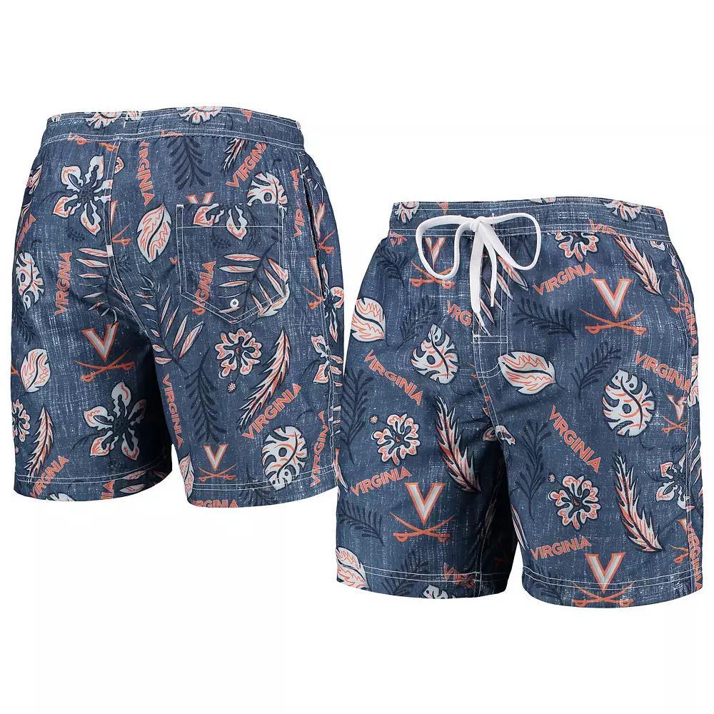 Men's Wes & Willy Navy Virginia Cavaliers Vintage Floral Swim Trunks,  Product Image