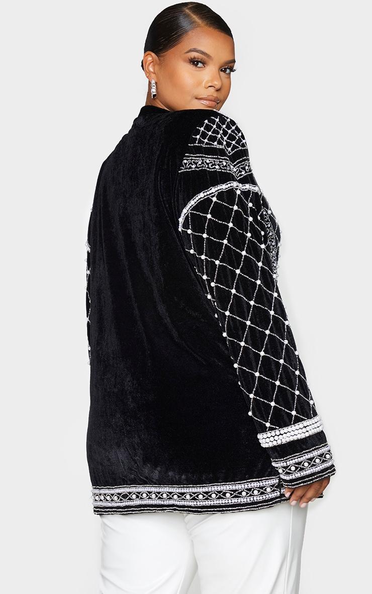 Plus Black Woven Embellished Beaded Oversized Blazer Product Image