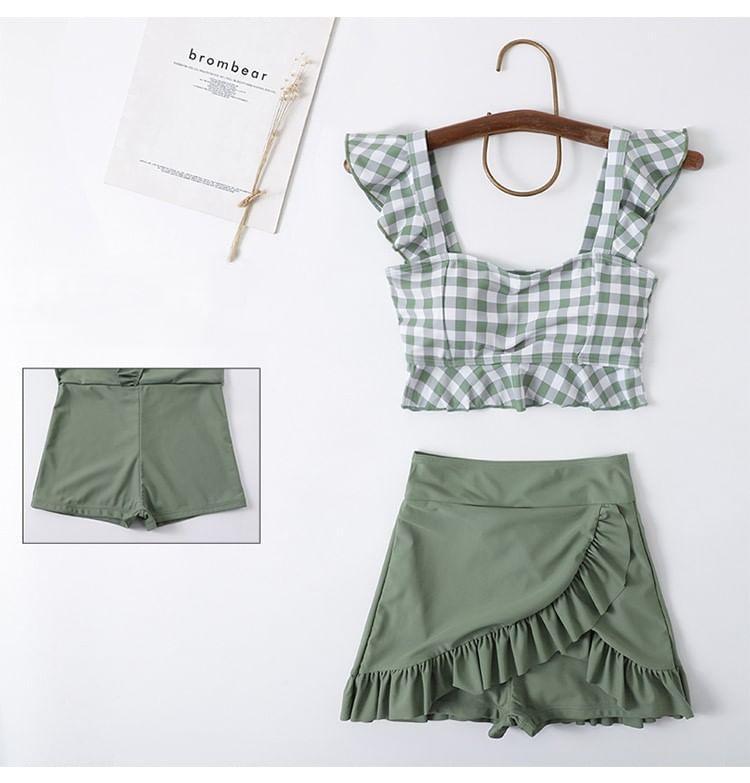 Set: Ruffle Trim Tankini Top + Asymmetrical Swim Skirt Product Image