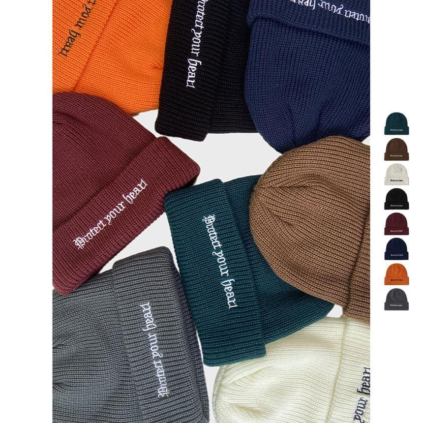 Letter Embroidered Knit Beanie Product Image