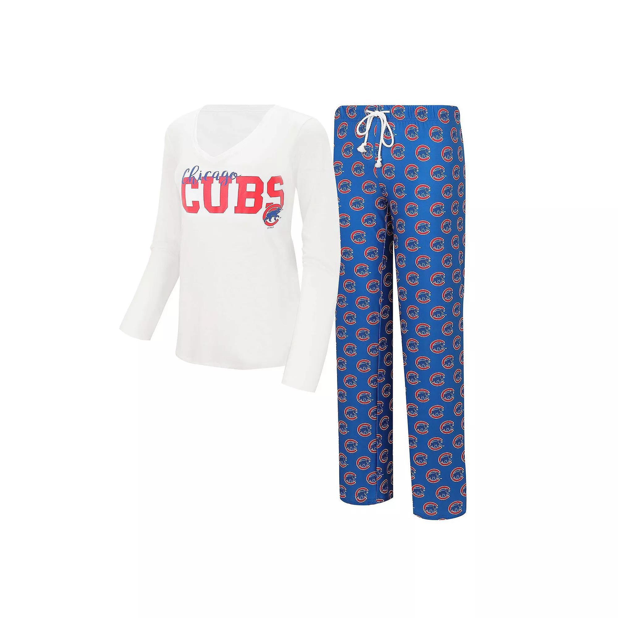Women's Concepts Sport White/Royal Chicago Cubs Long Sleeve V-Neck T-Shirt & Gauge Pants Sleep Set,  Product Image