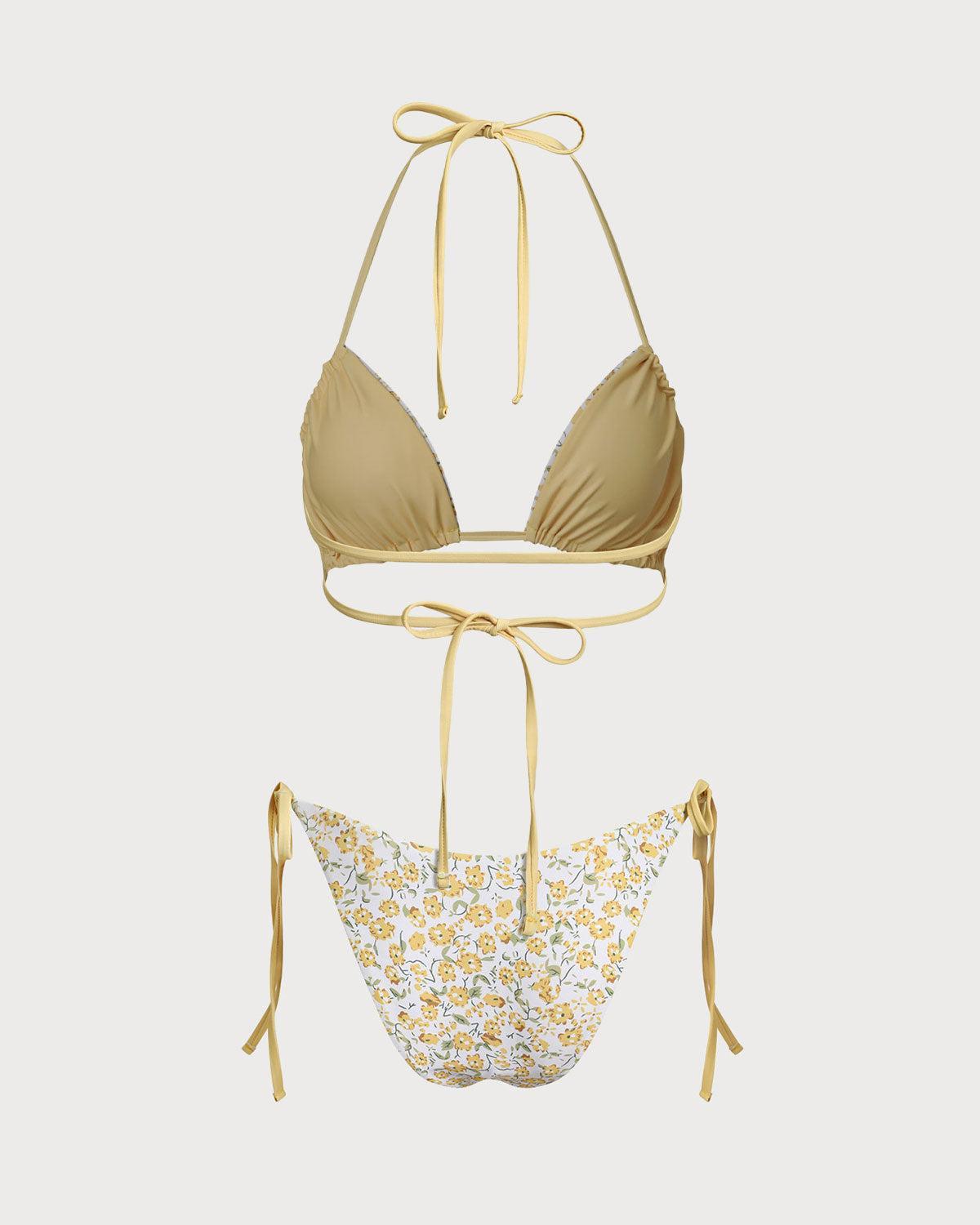 Yellow Floral Triangle Bikini Set Product Image