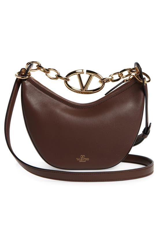 VALENTINO GARAVANI Mini Vlogo Chain Handle Crescent Hobo Bag In 514 Cacao Product Image