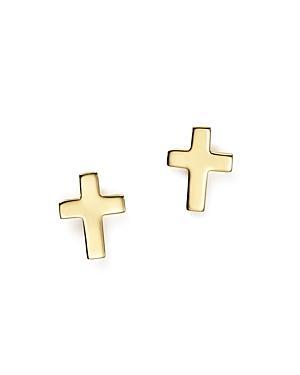 Flat Cross Stud Earrings in 14k White, Yellow or Rose Gold Product Image