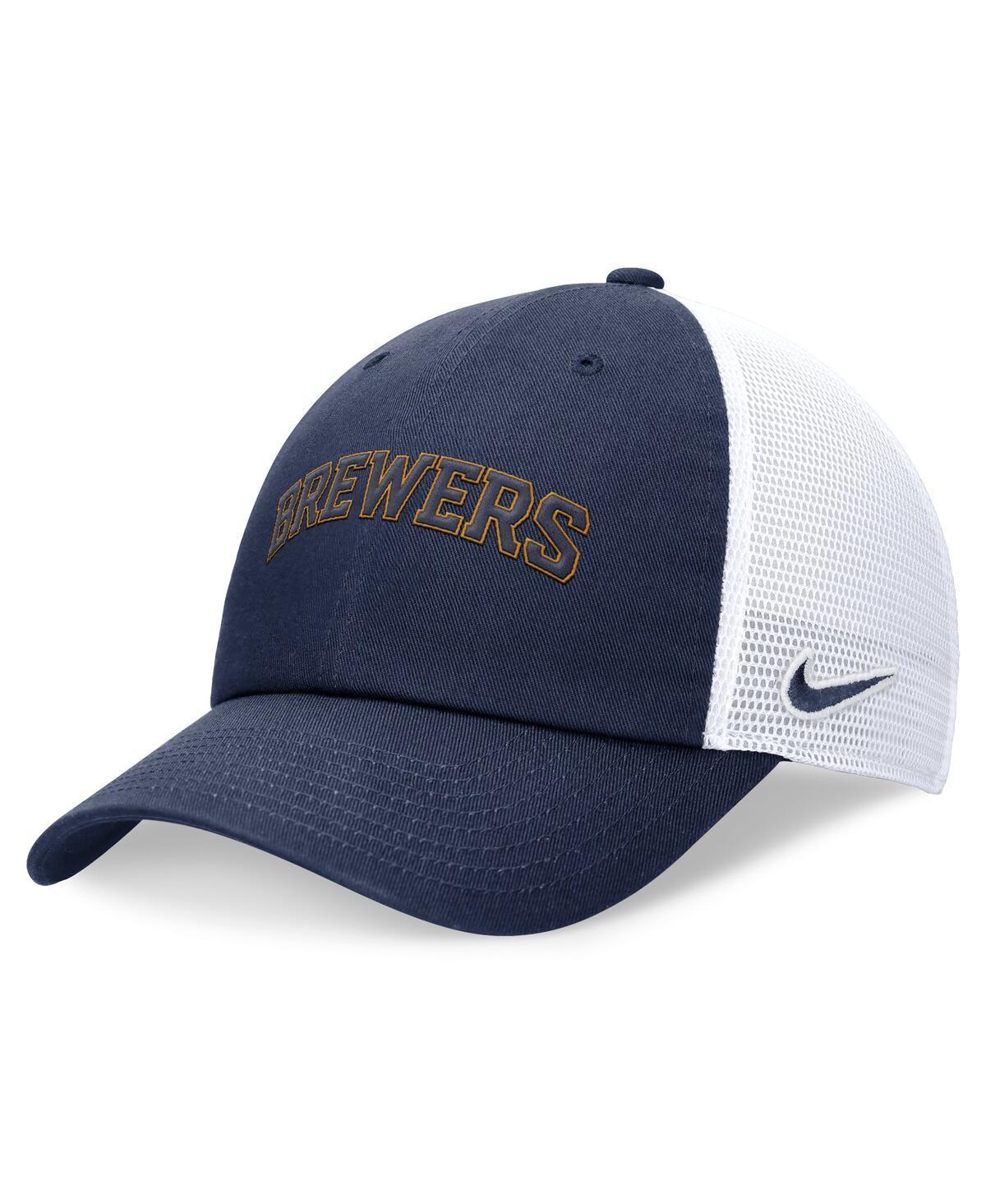 NIKE Men's Navy Milwaukee Brewers Evergreen Wordmark Trucker Adjustable Hat In Nk,mn,wh Product Image