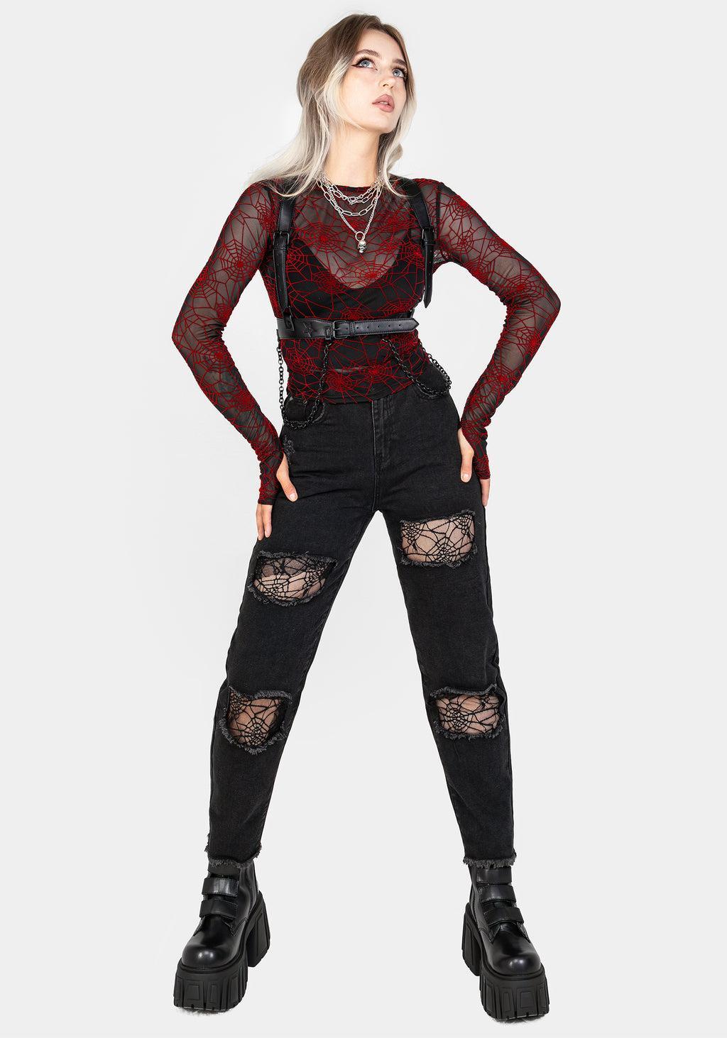 Venom Flocked Mesh Top - Red Product Image