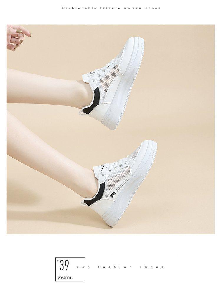 Two Tone Mesh Panel Lace-Up Sneakers Product Image