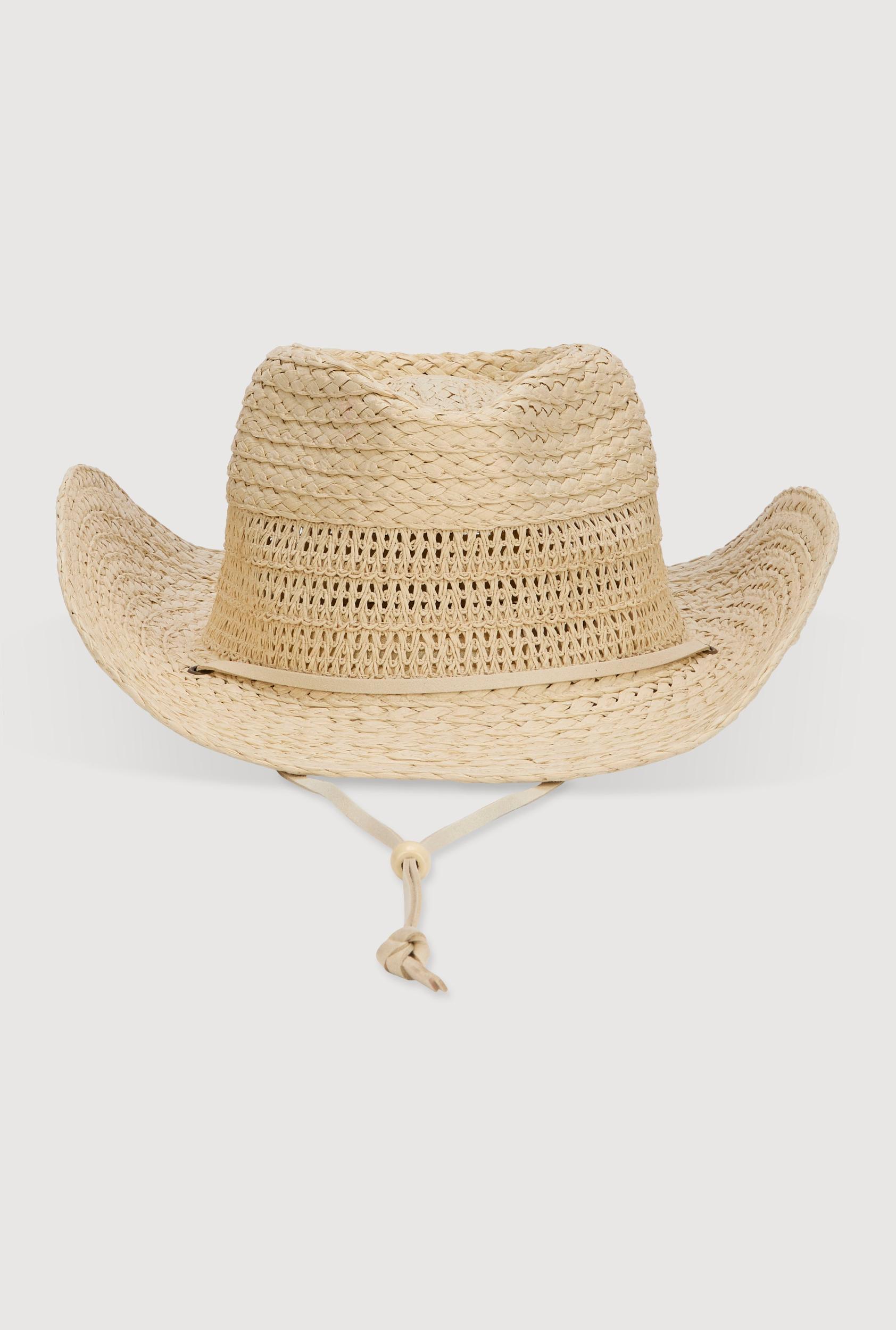 Beaded Toggle Drawstring Straw Cowboy Hat Female Product Image