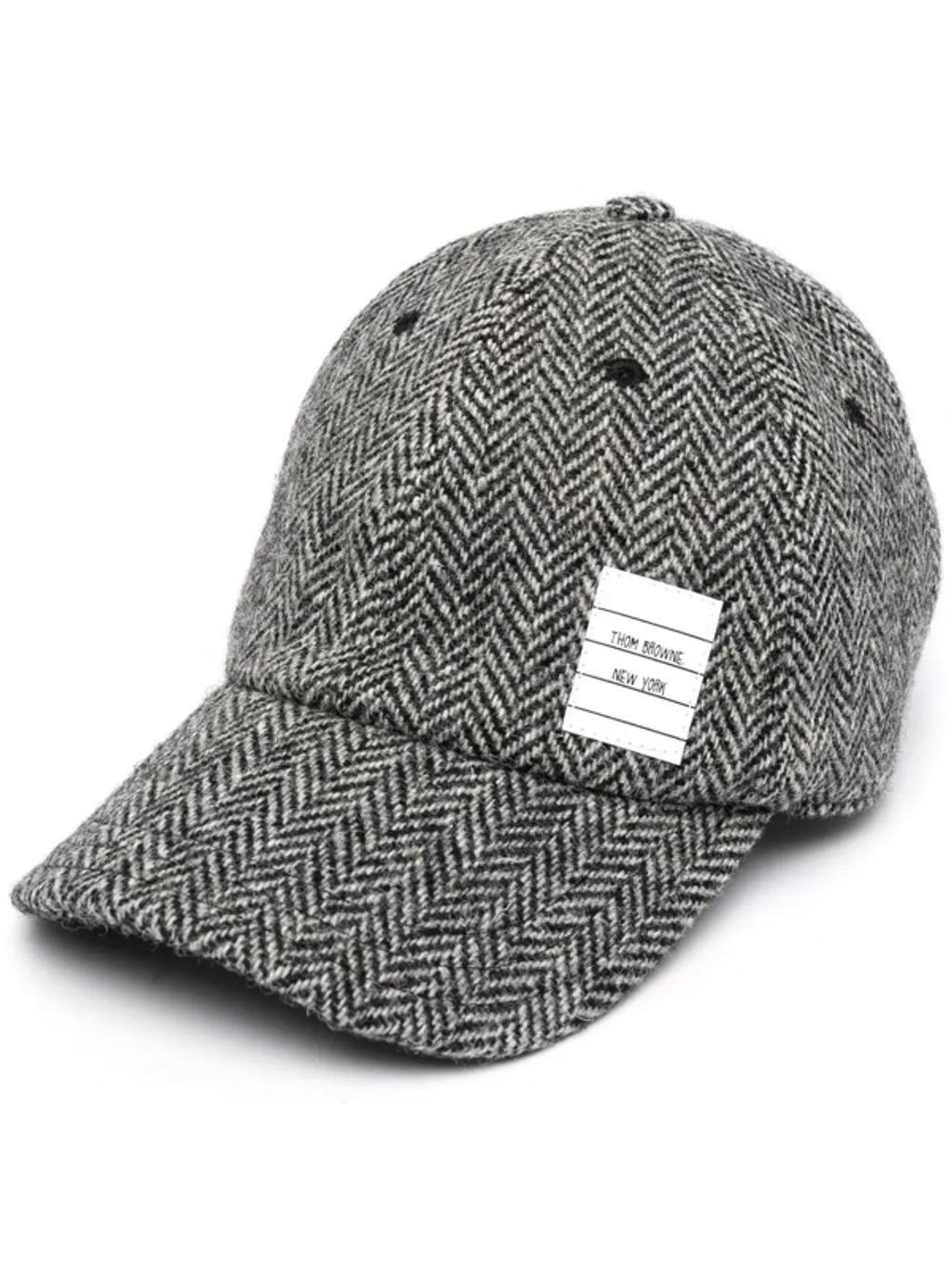 Logo-patch Wool-herringbone Baseball Cap In Grey Product Image