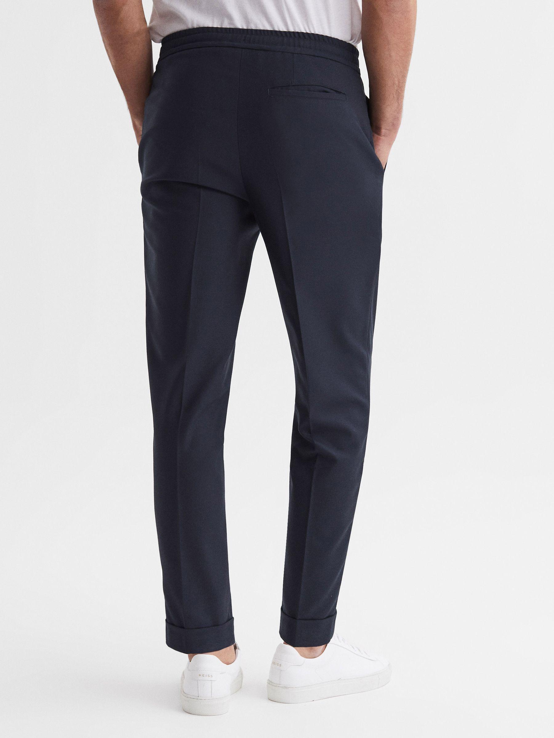 Relaxed Drawstring Trousers with Turn-Ups in Navy Product Image