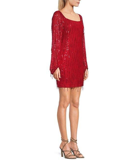 Next Up Long Sleeve Fringe Sequin Dress Product Image