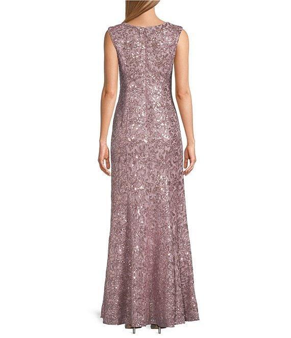 Alex Evenings Sequin Lace V Neck Sleeveless Sheath Gown Product Image