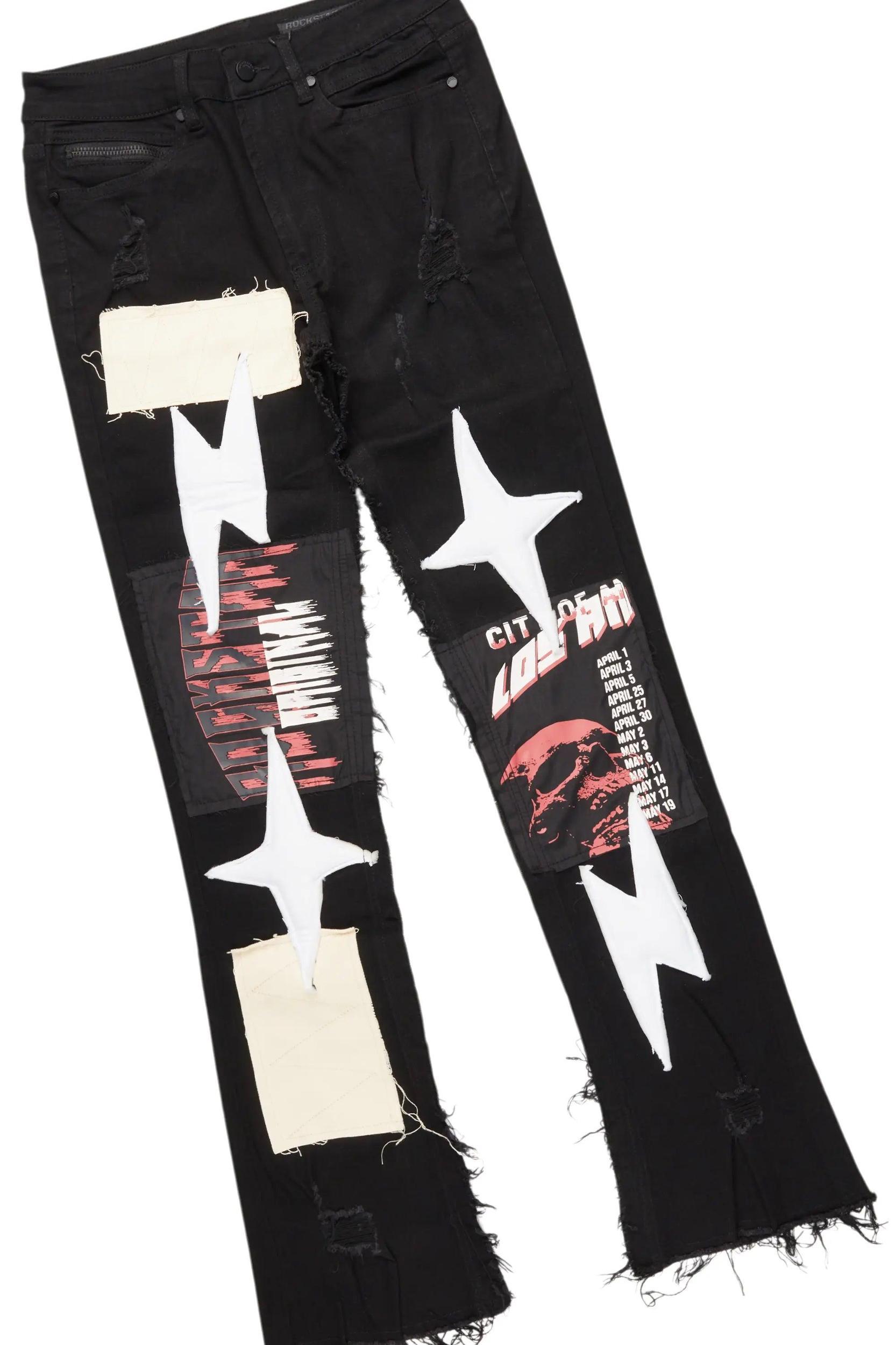 Barrett Black Hoodie & Vinson Patchwork Stacked Jean Bundle Male Product Image