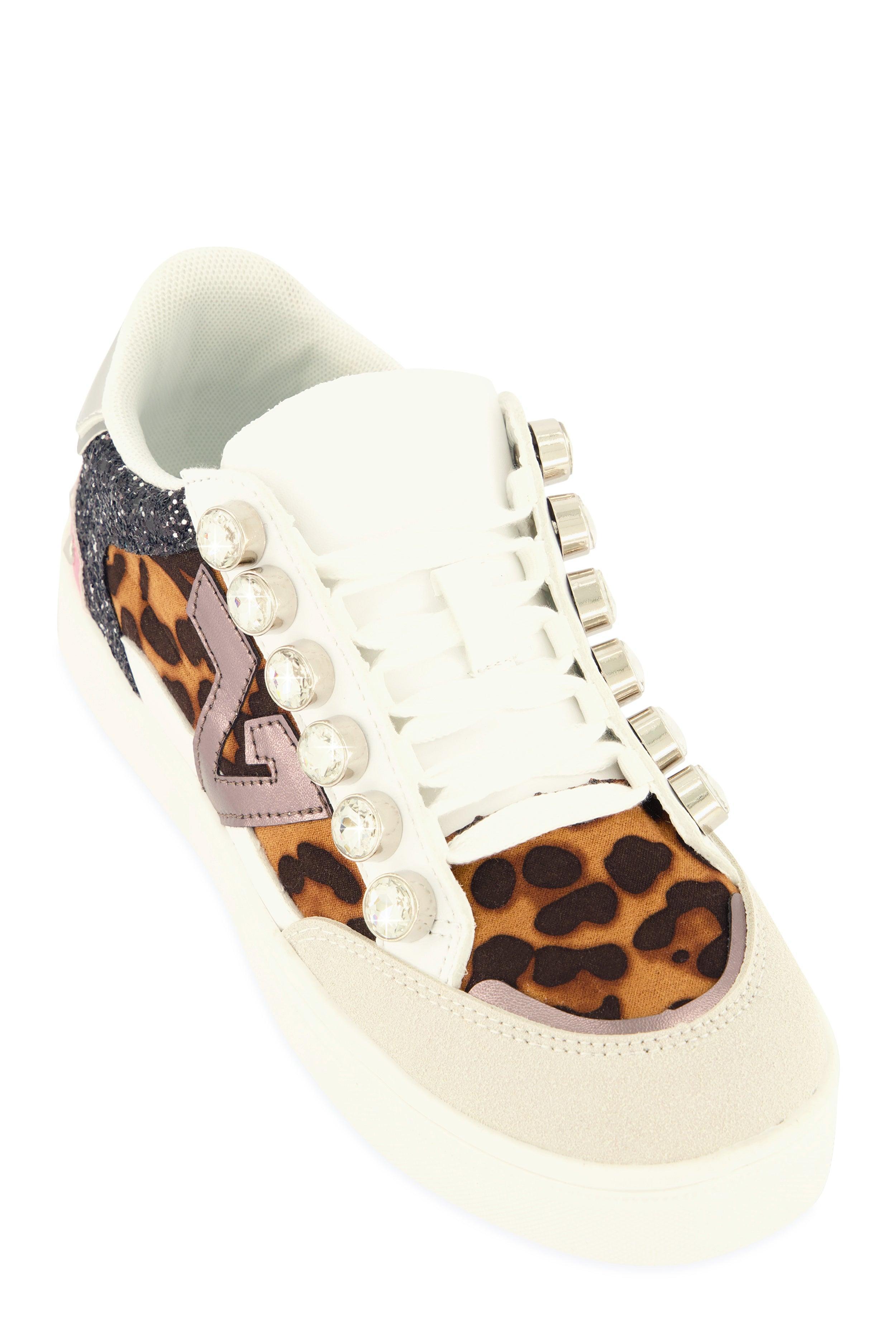 Womens Rhinestone Detail Color Block Lace Up Sneakers Product Image