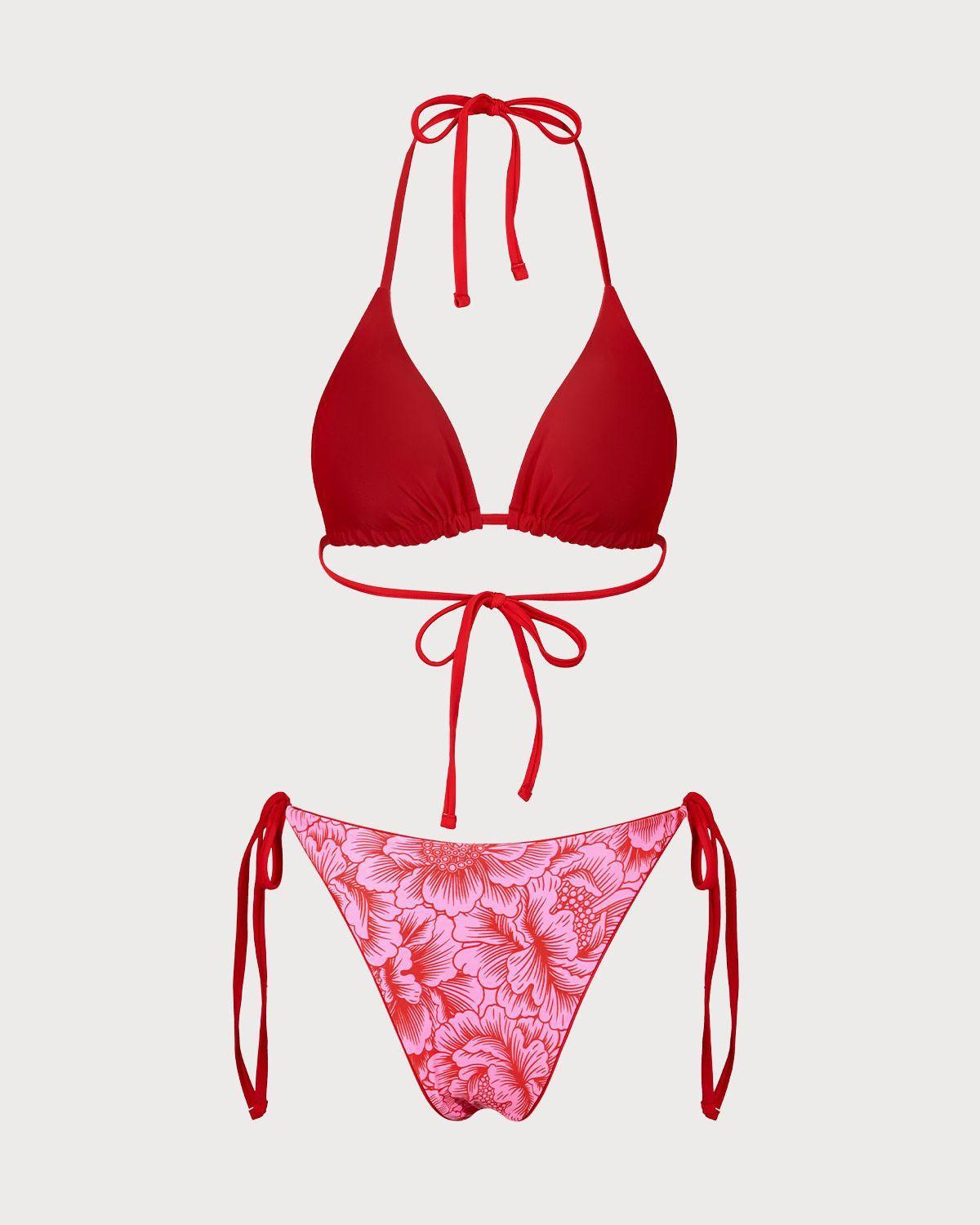 Red Floral Reversible Bikini Set Product Image