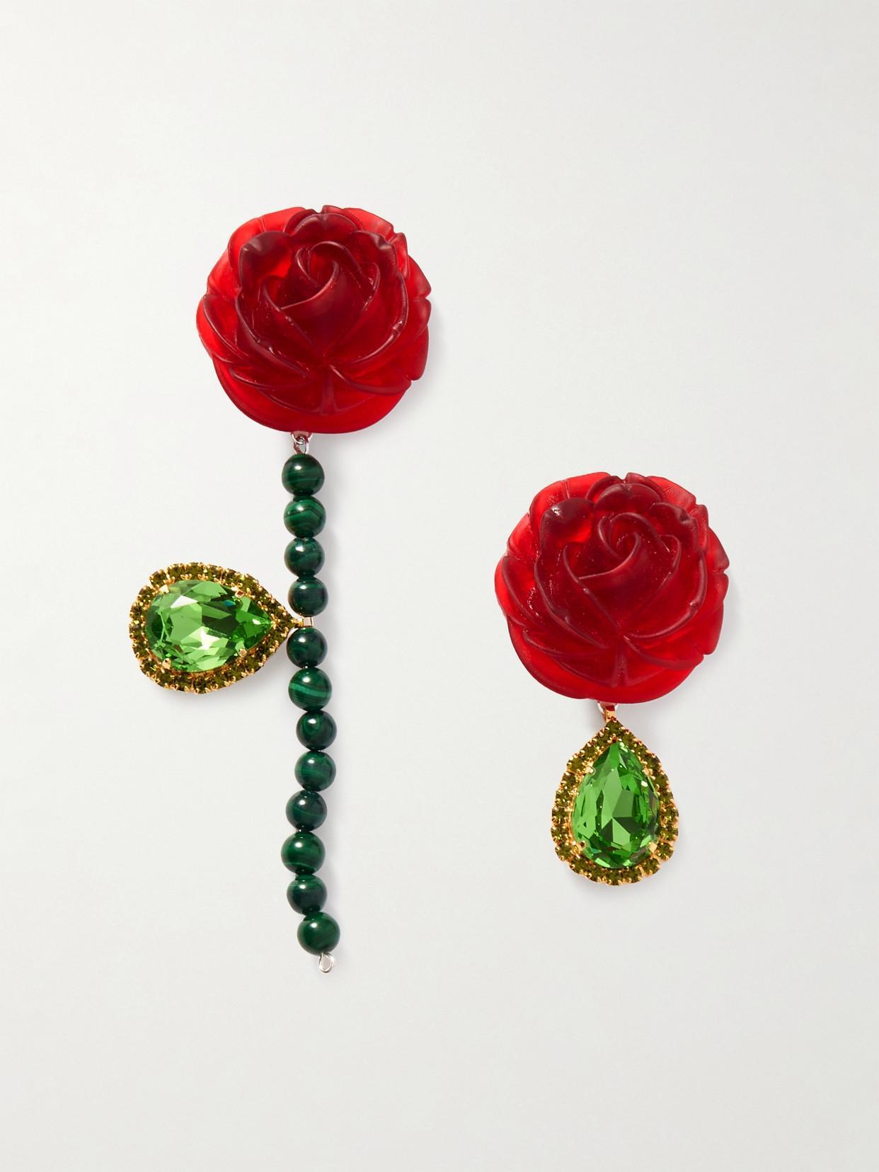 MAGDA BUTRYM Gold-tone, Silver, Resin And Crystal Earrings In Red Product Image