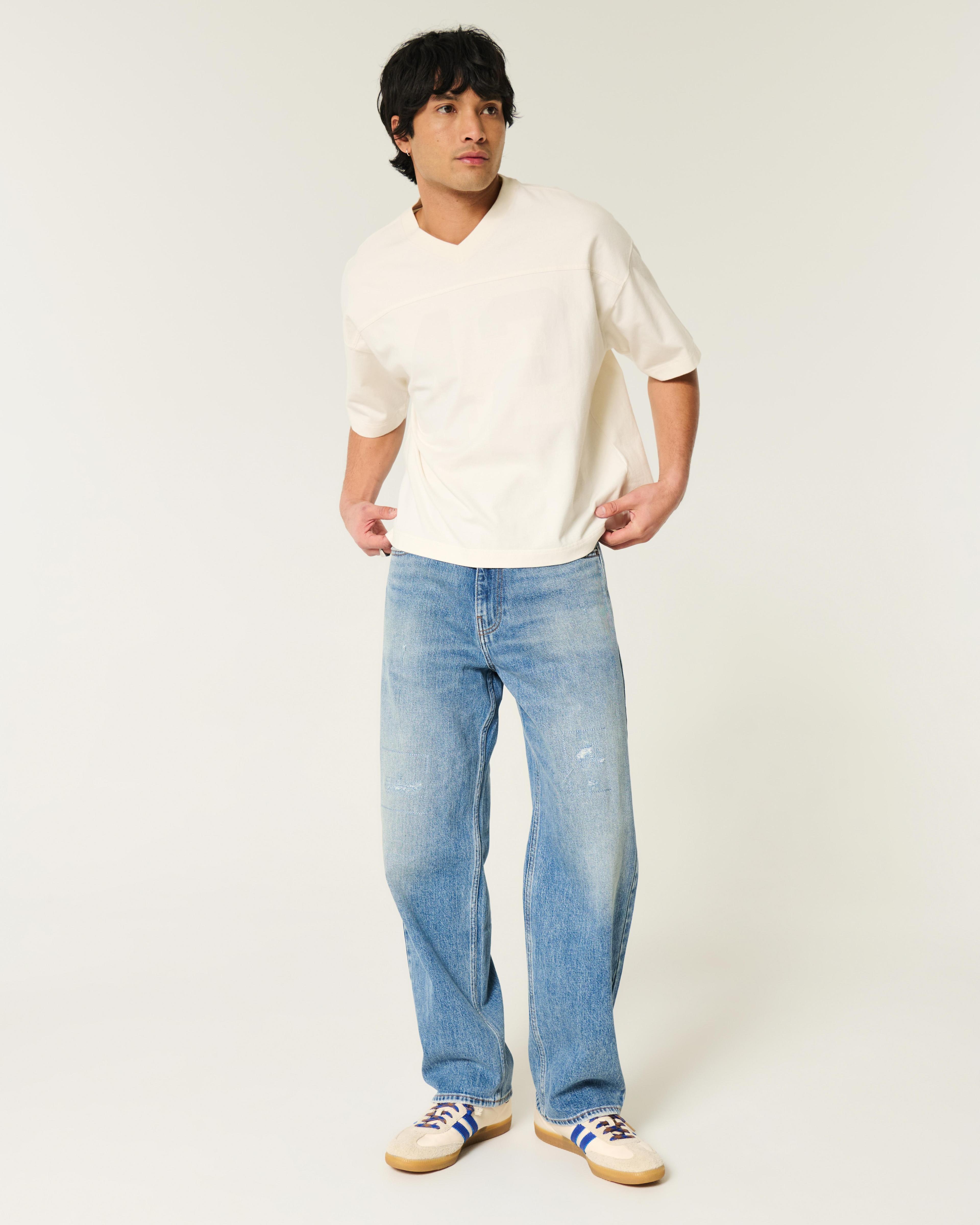 Distressed Medium Wash Baggy Jeans Product Image