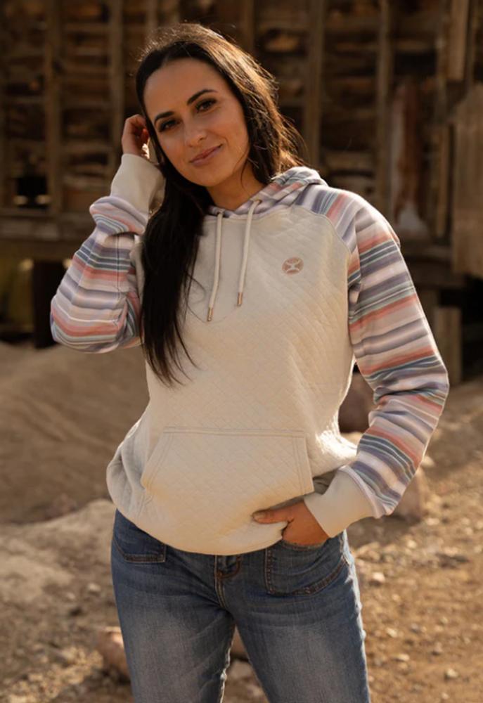 SALE Hooey® Ladies "Summit" Cream/Serape With Quilted Body Hoodie Product Image