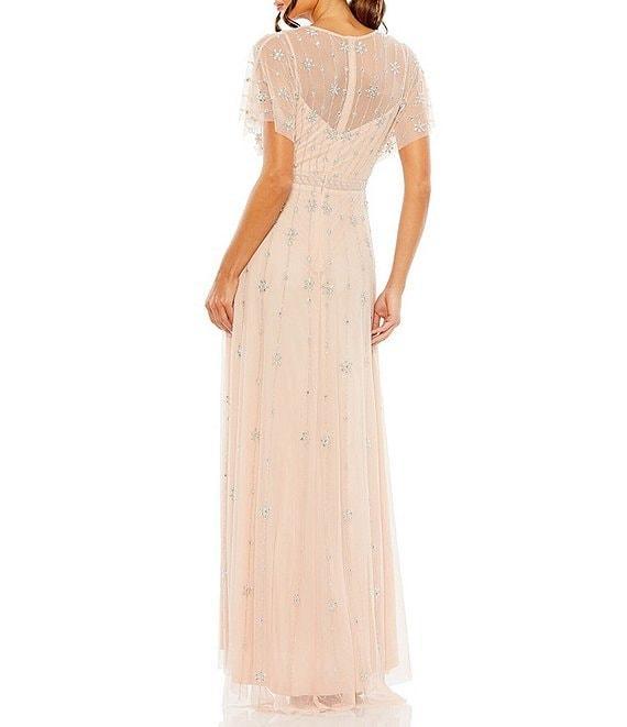 Mac Duggal Beaded V-Neck Short Flutter Sleeve A-Line Gown Product Image