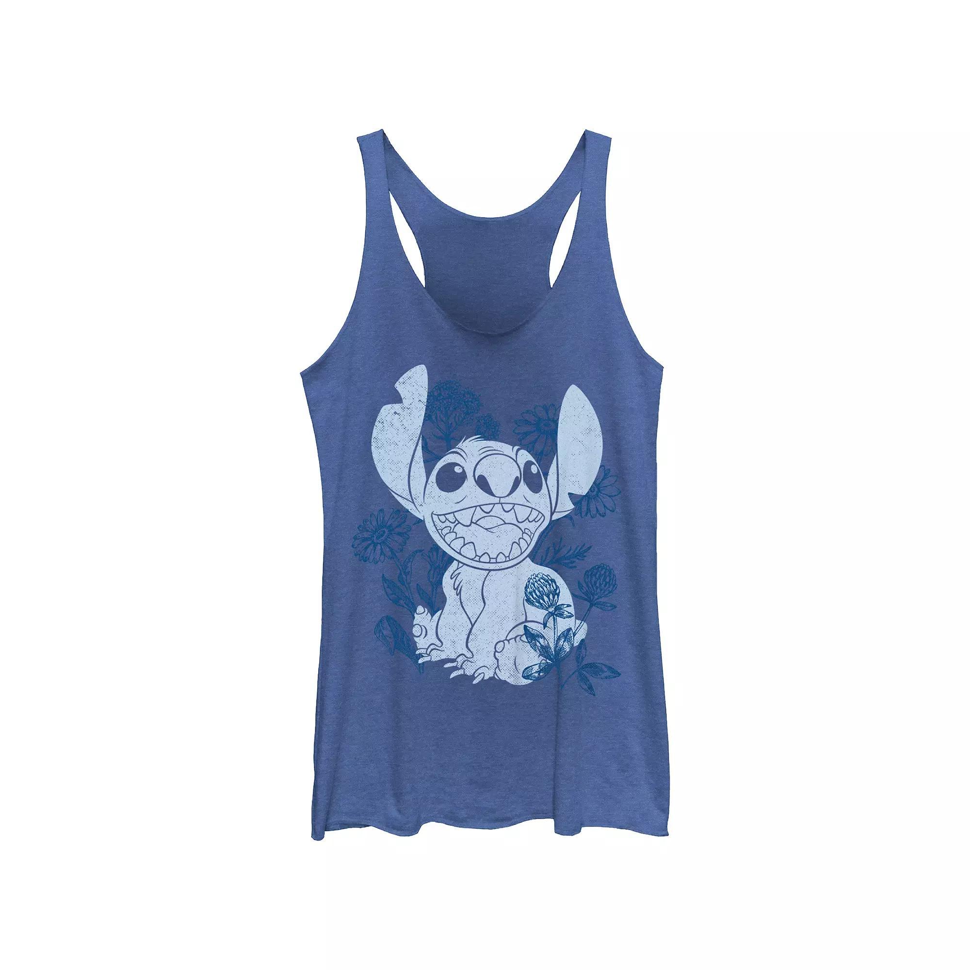Disney's Lilo & Stitch Floral Sketch Juniors' Tri-Blend Racerback Tank Top, Girl's, Size: XXL, Royal Grey Product Image