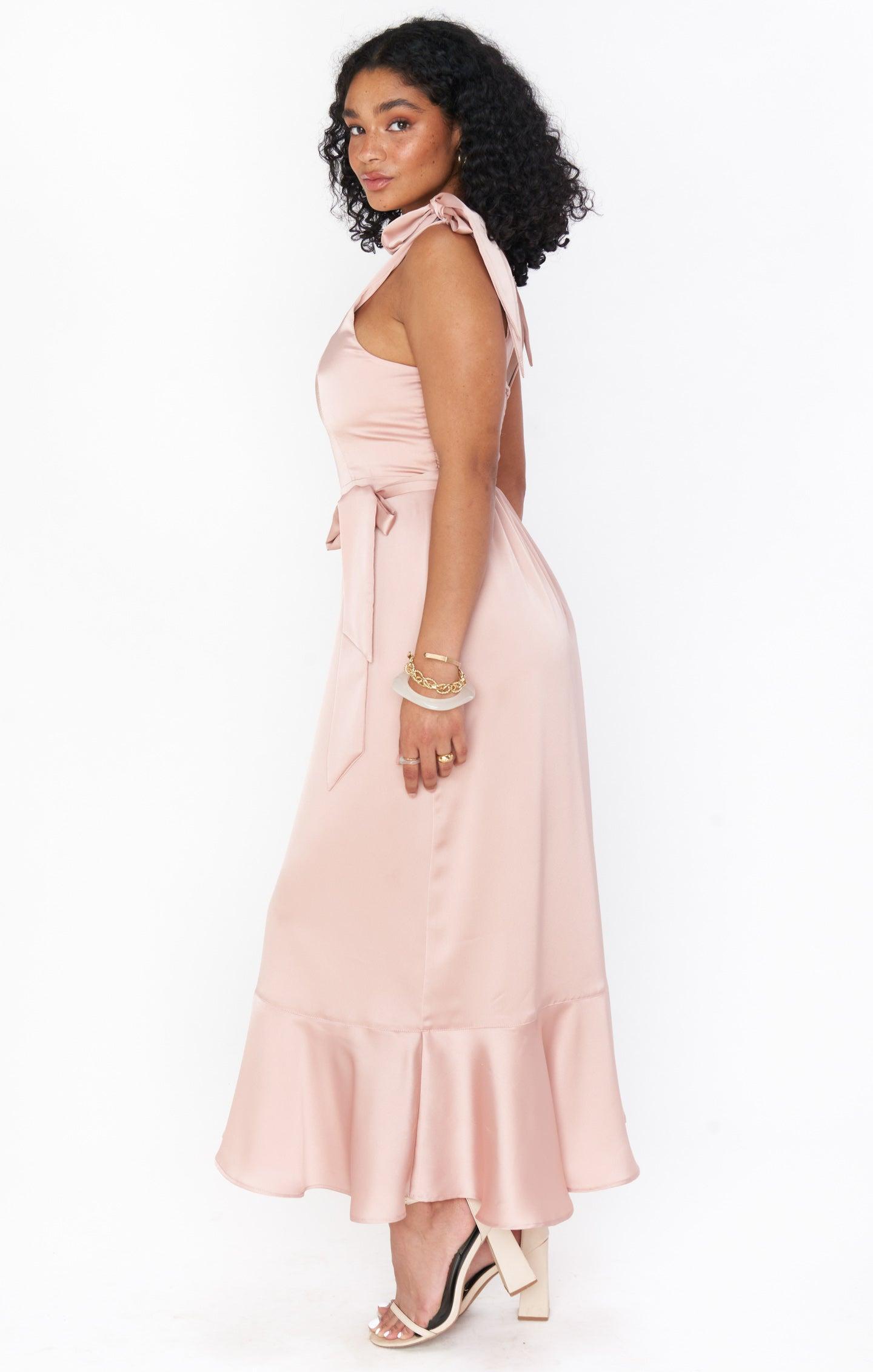 Claire Midi Dress ~ Rose Gold Luxe Satin Product Image