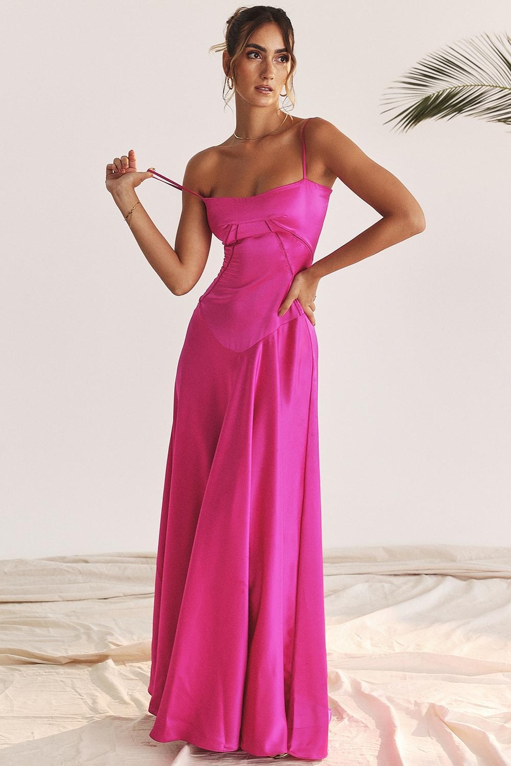 Anabella Fuchsia Lace Up Maxi Dress Product Image