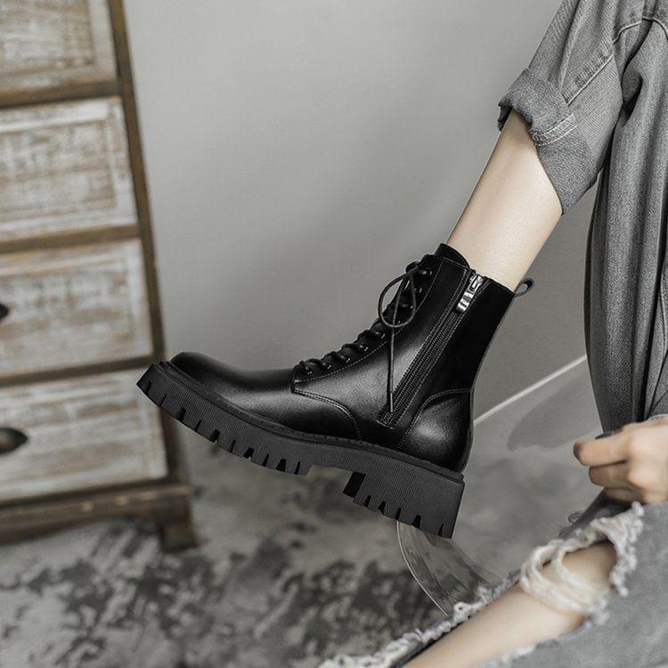 Faux Leather Platform Short Boots Product Image