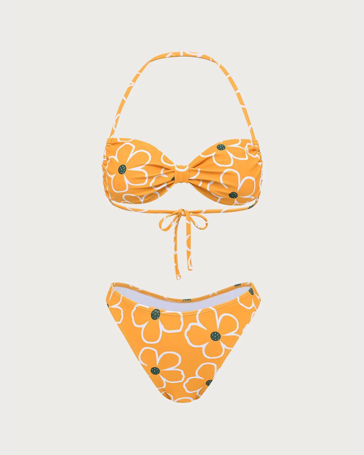 Orange Floral Triangle Bikini Set Product Image