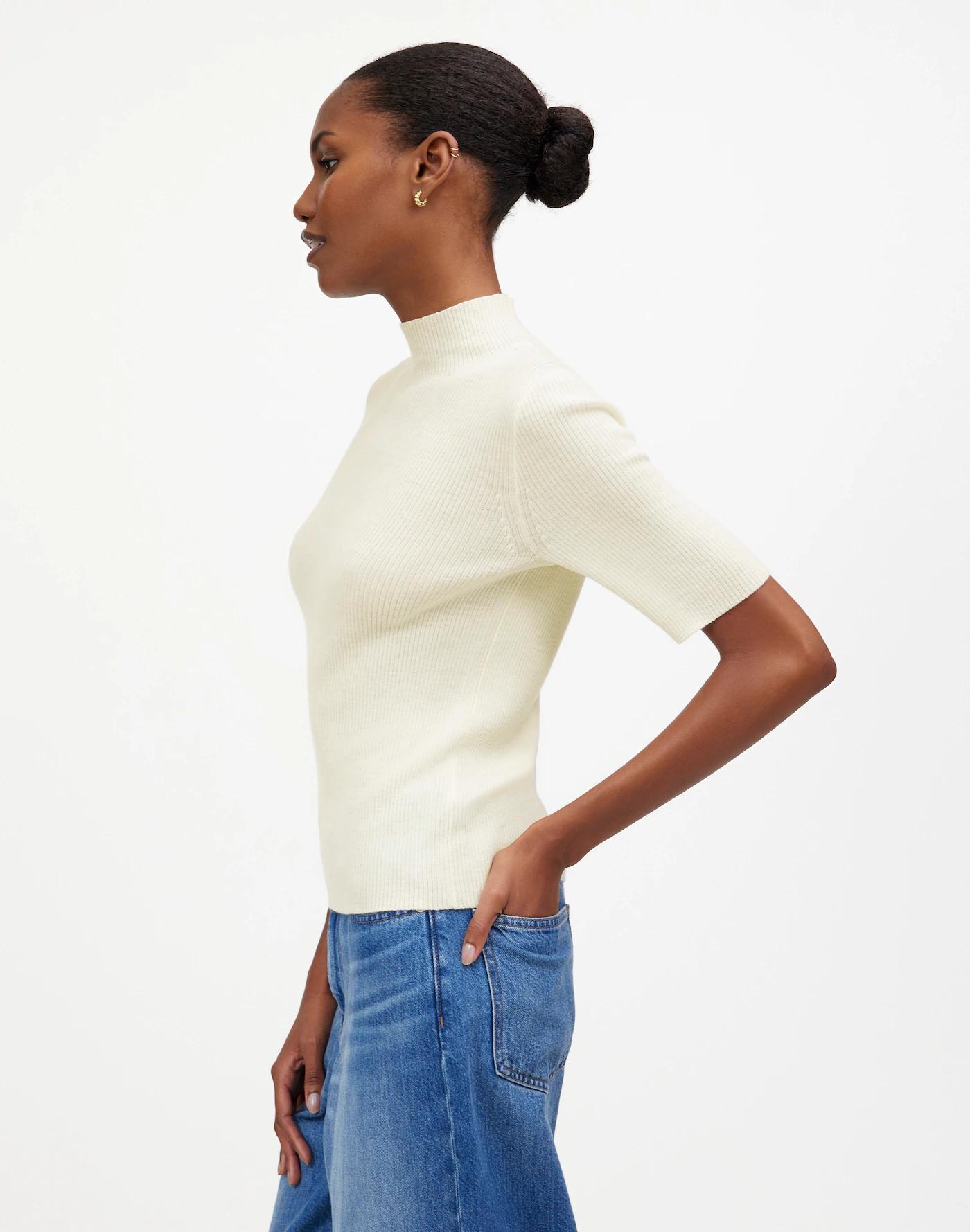 Ribbed Merino Wool Mockneck Sweater Tee Product Image