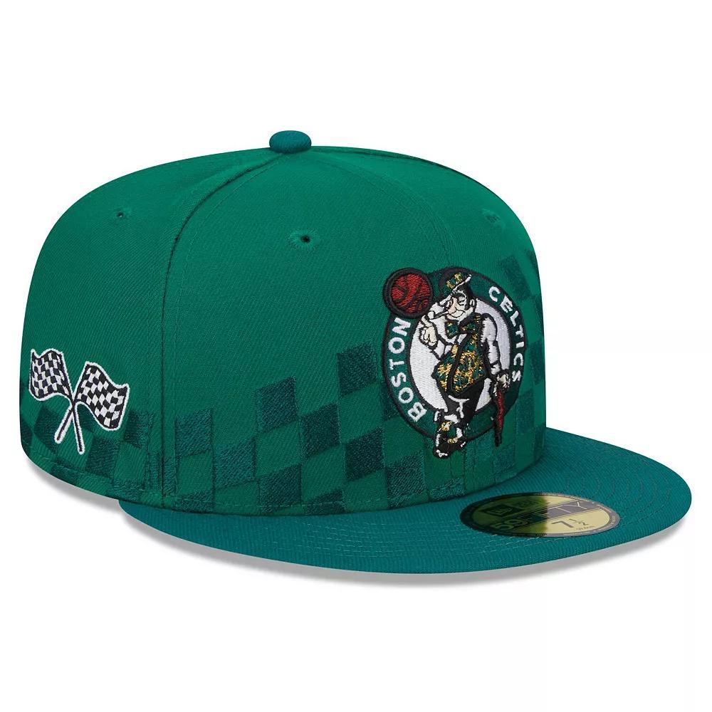 Men's New Era Kelly Green Boston Celtics Rally Drive Checkerboard 59FIFTY Crown Fitted Hat,  Product Image