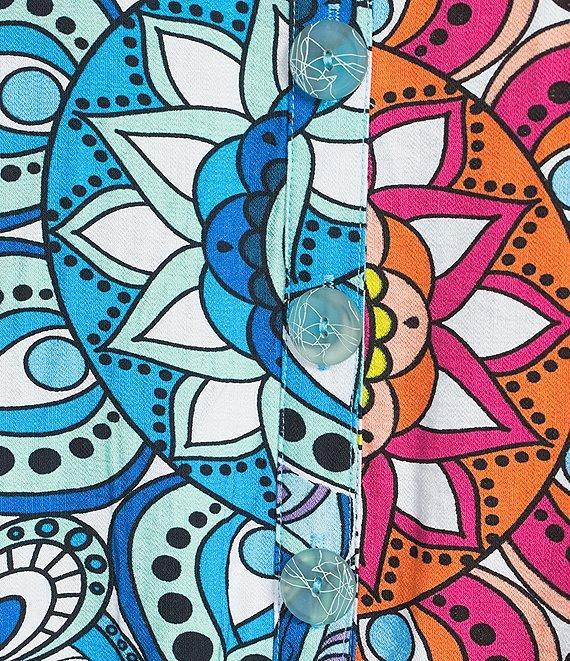 Ali Miles Plus Size Medallion Print Wire Collar 3/4 Sleeves Button Front Tunic Product Image