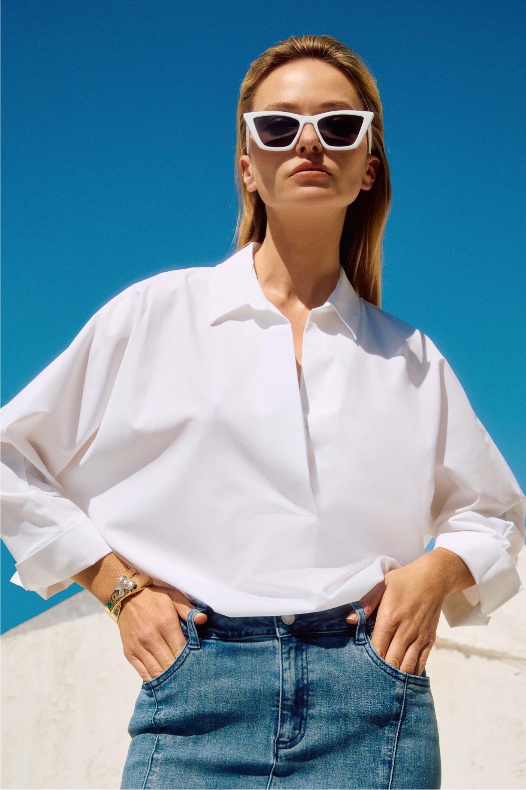 Poplin Boxy Shirt With Overlapping V-Neck Product Image