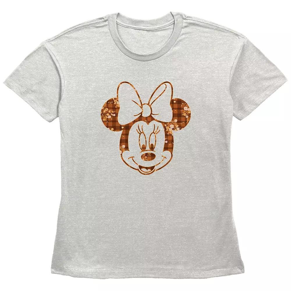 Disney's Minnie Mouse Plaid Floral Print Women's Graphic Tee, Size: Large, Oatmeal Product Image