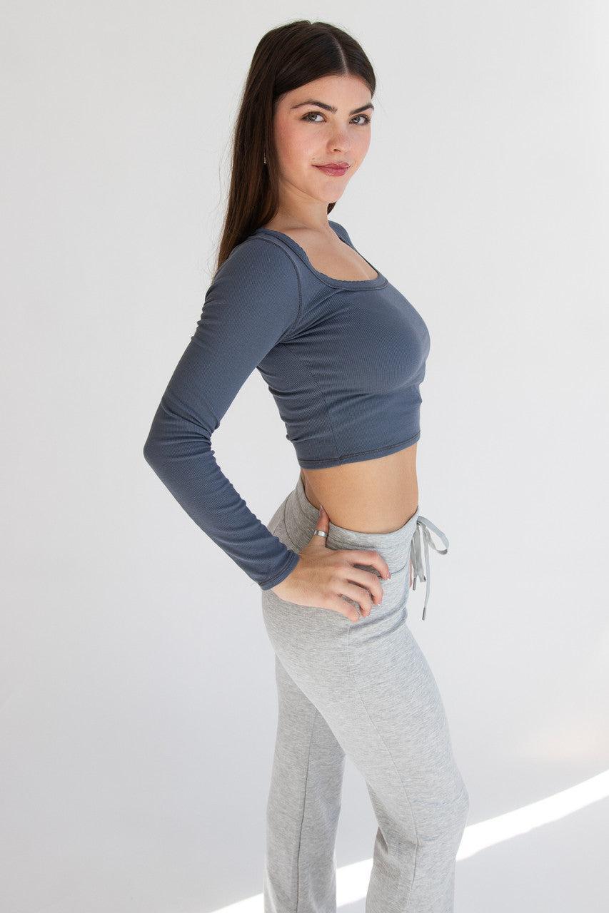 Ribbed Contrast Stitch Long Sleeve Top Product Image