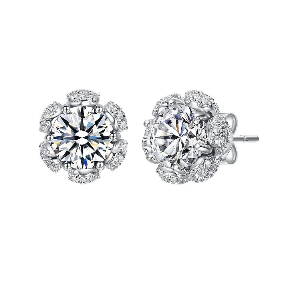 Sterling Silver Cubic Zirconia Flower Halo Stud Earrings, Womens Product Image