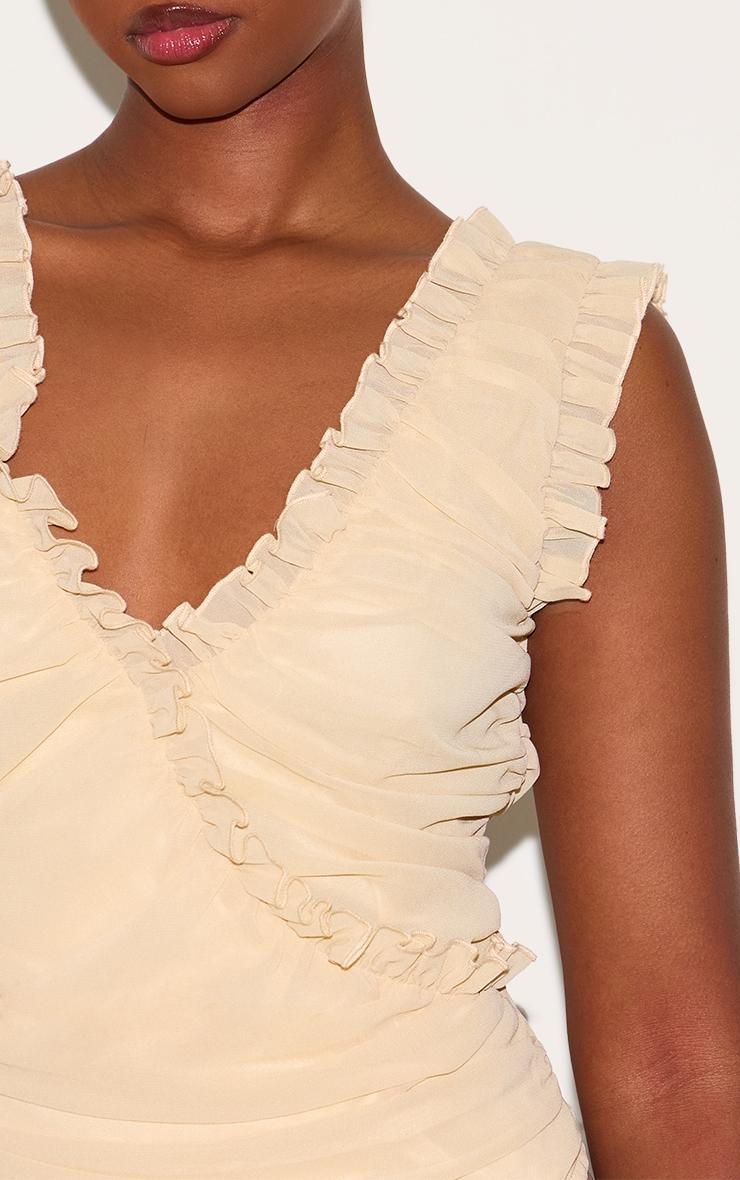 Butter Cream Chiffon Ruffle Ruched Sleeveless Top Product Image