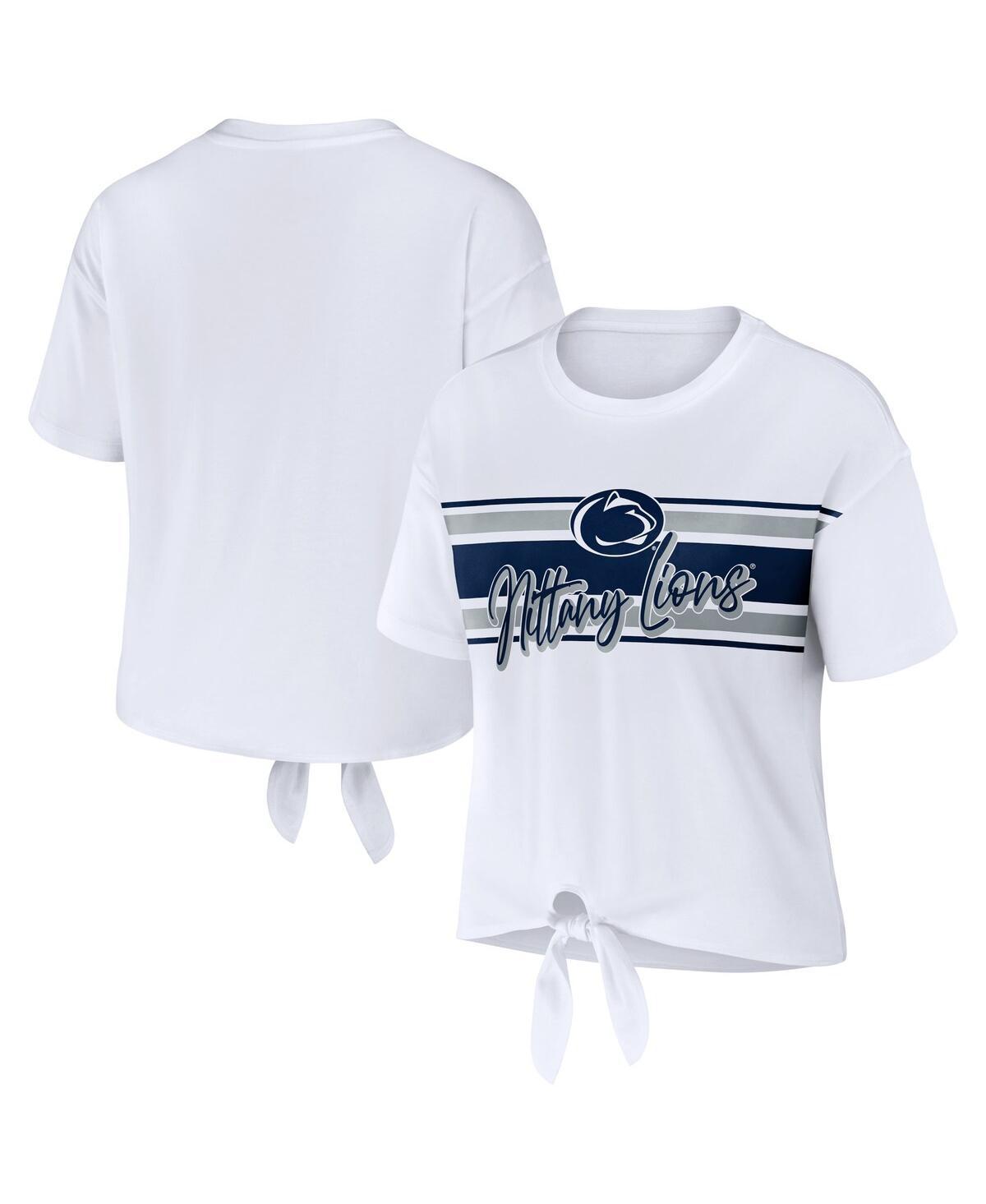 Womens Wear by Erin Andrews White Penn State Nittany Lions Striped Front Knot Cropped T-shirt Product Image