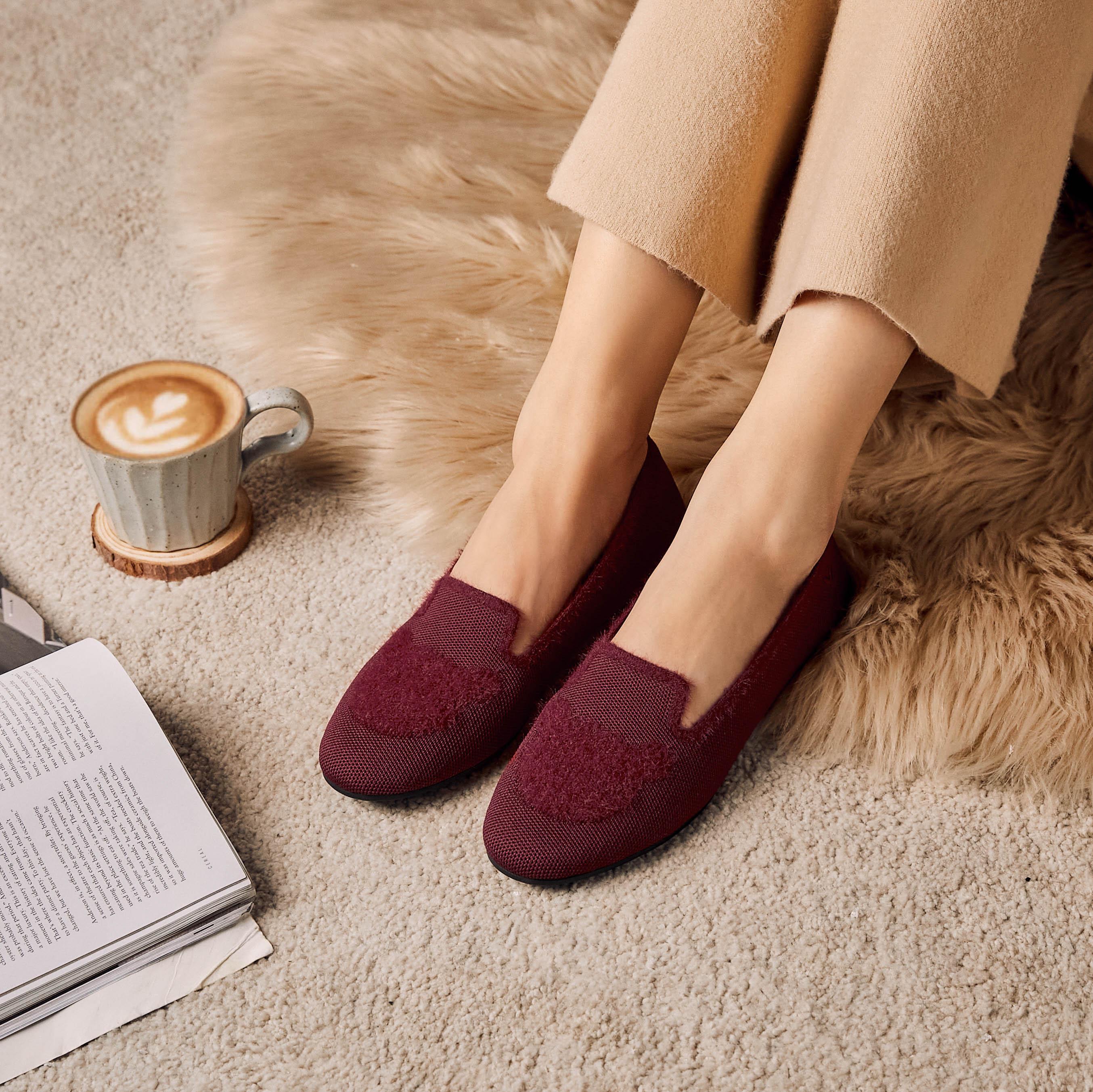 Round-Toe Faux Mink-Knit Loafers Product Image