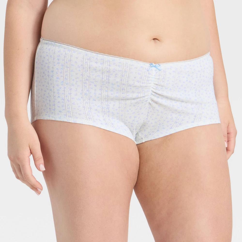 Women's Pointelle Ruched Front Boy Shorts - Wild Fable™ Blue L Product Image