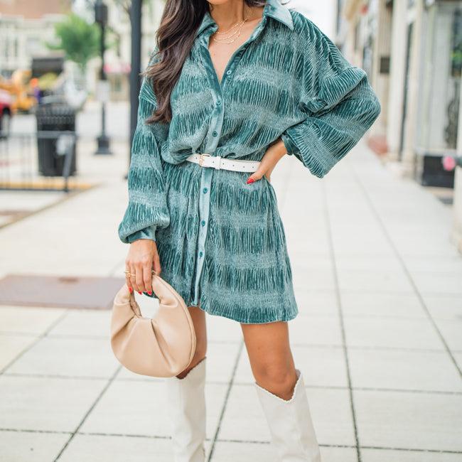 What It Does To Me Teal Textured Long Sleeve Mini Dress FINAL SALE Product Image