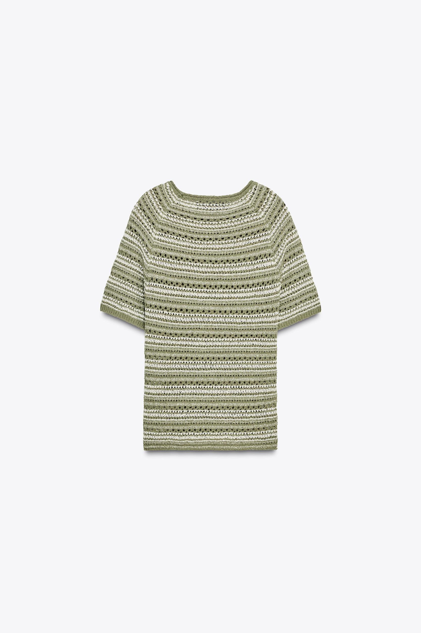 STRIPED TEXTURED KNIT SHORT SLEEVE TOP Product Image