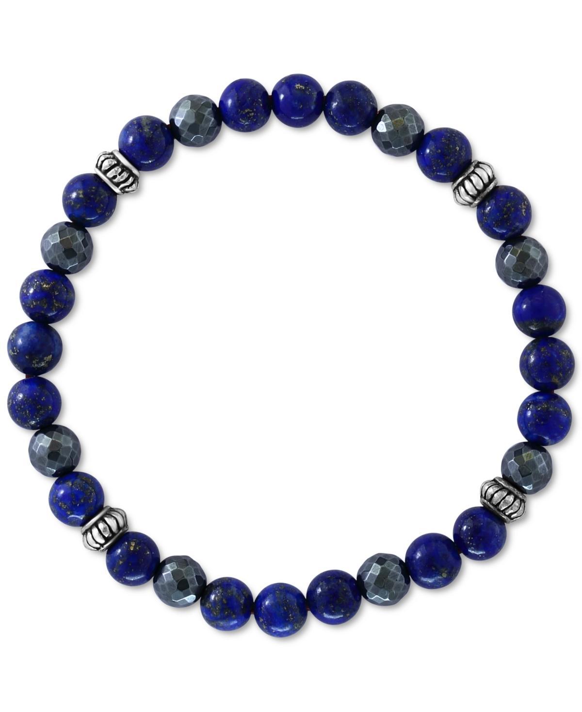 Effy Mens Lapiz Lazuli & Hematite Bead Stretch Bracelet Sterling Silver Product Image