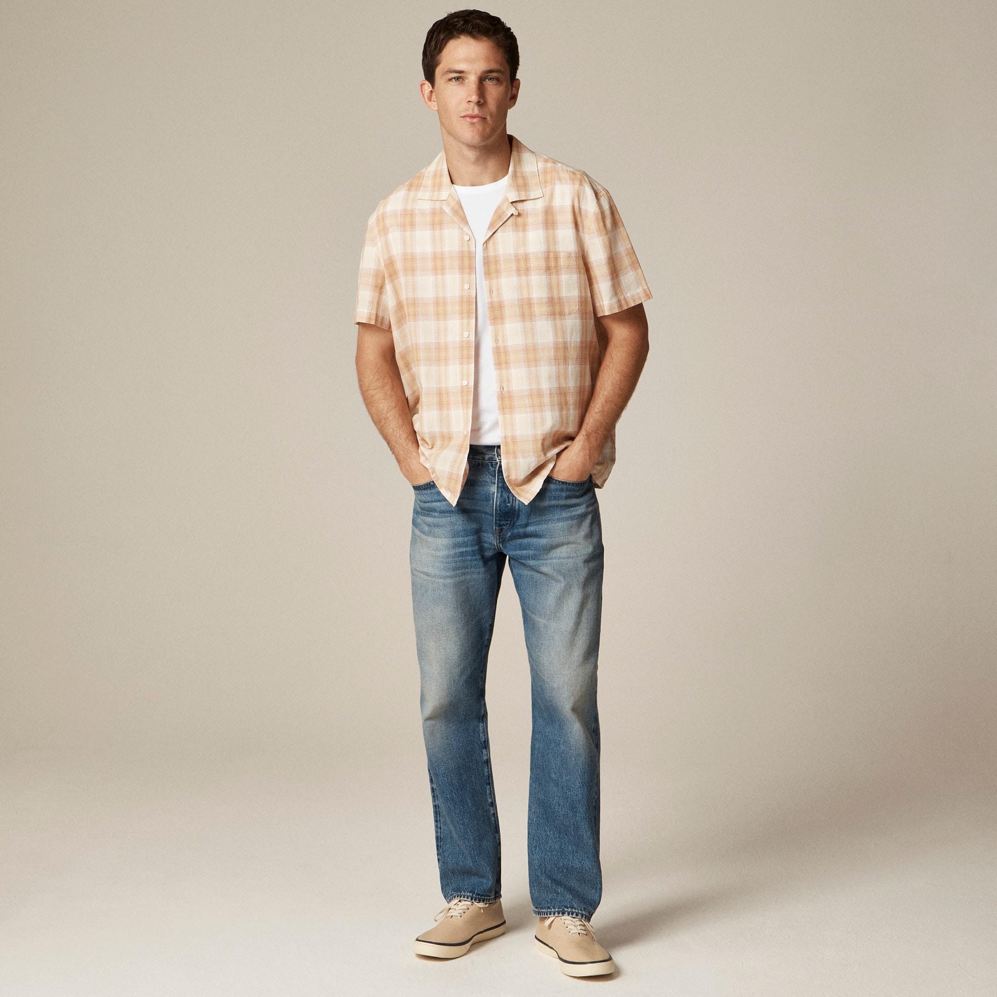 Short-sleeve cotton gauze camp-collar shirt Product Image