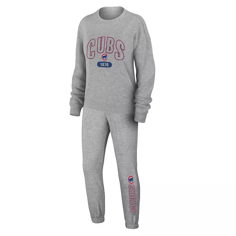 Womens WEAR by Erin Andrews Heather Gray Buffalo Bills Knit Long Sleeve Tri-Blend T-Shirt & Pants Sleep Set Product Image