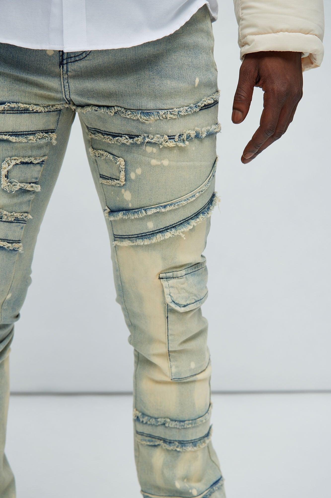 With Some Fray Skinny Flare Cargo Jeans - Light Blue Wash Product Image